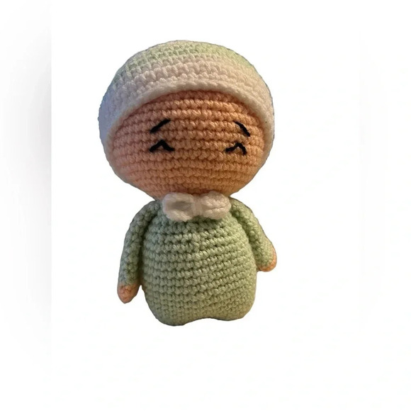 Handmade Crochet Knitted Baby with Bonnet Green And White - Picture 2 of 5